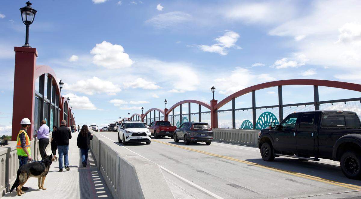 Cars began driving on the new overpass on Friday, April 26.