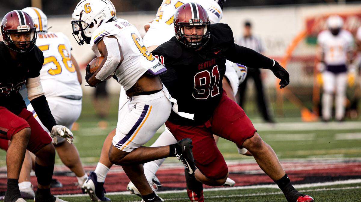 Chiawana High grad Christian Penny (91) is a standout player this year at Central Washington University.