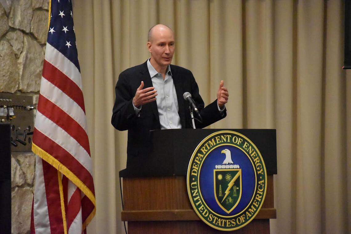 David Turk, deputy secretary of energy, discuses leasing 19,000 acres of Hanford land for clean energy projects at Cleanup to Clean Energy Information Day in Richland.