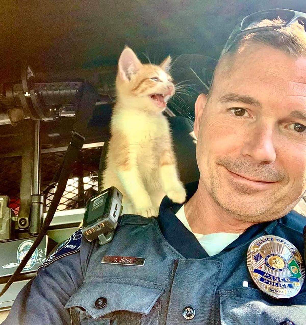 Officer Jeremy Jones was featured in a police department Facebook post in October 2020 with a stray kitten he found abandoned. The rescued kitten ended up getting fixed, chipped and adopted by Jones from the Tri-Cities Animal Shelter.