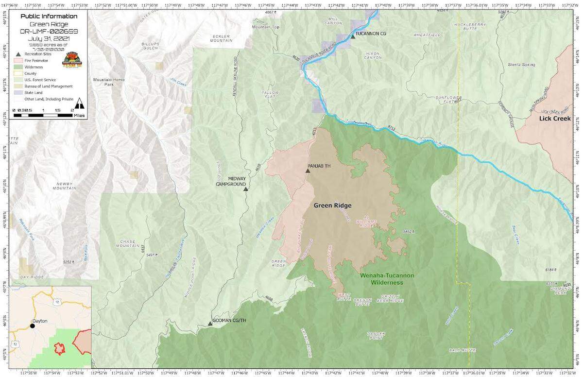 The Green Ridge Fire is burning in the Blue Mountains of the Umatilla National Forest.
