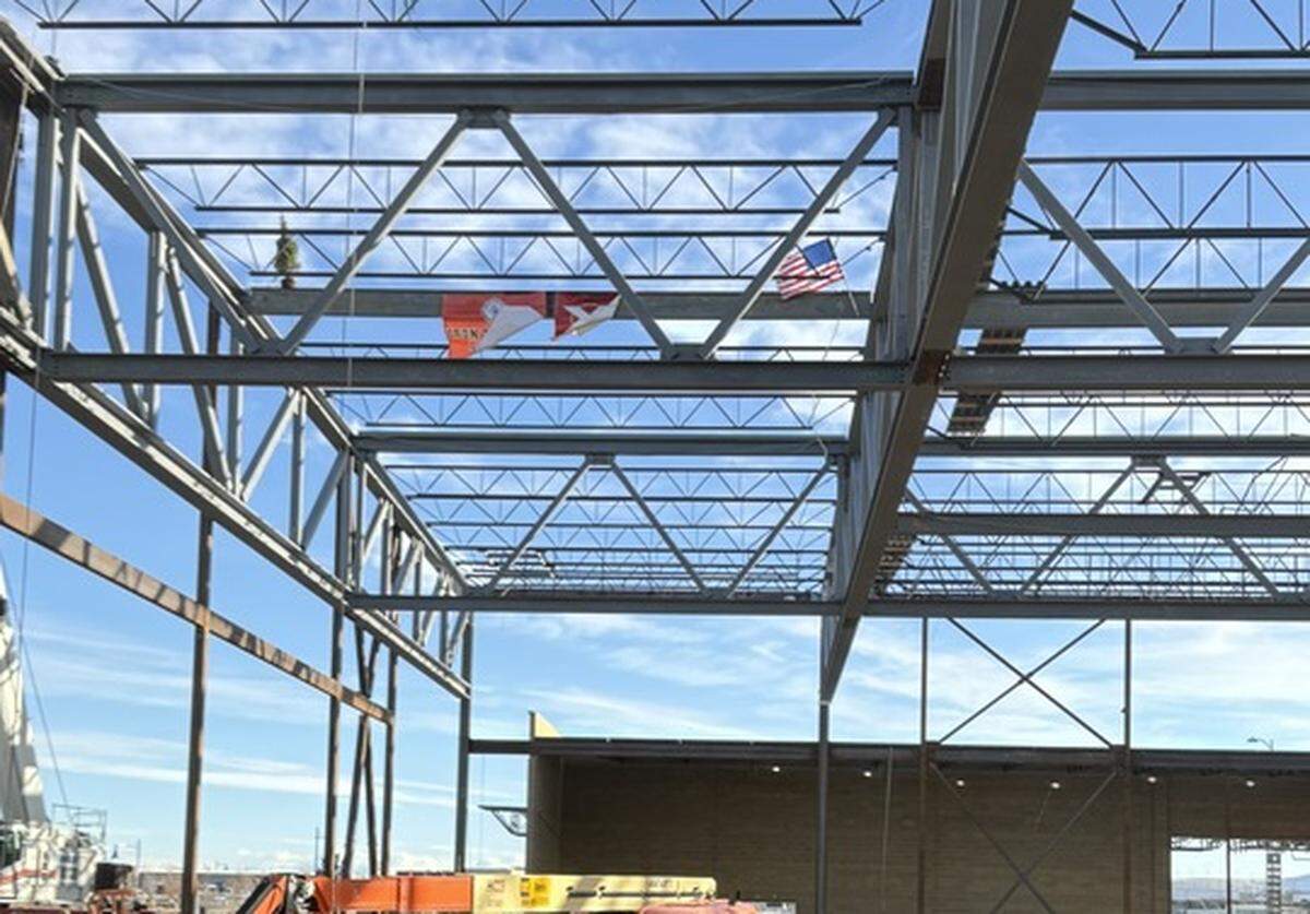 Lydig Construction set the final roof truss at the Three Rivers Convention Center on Jan. 8.