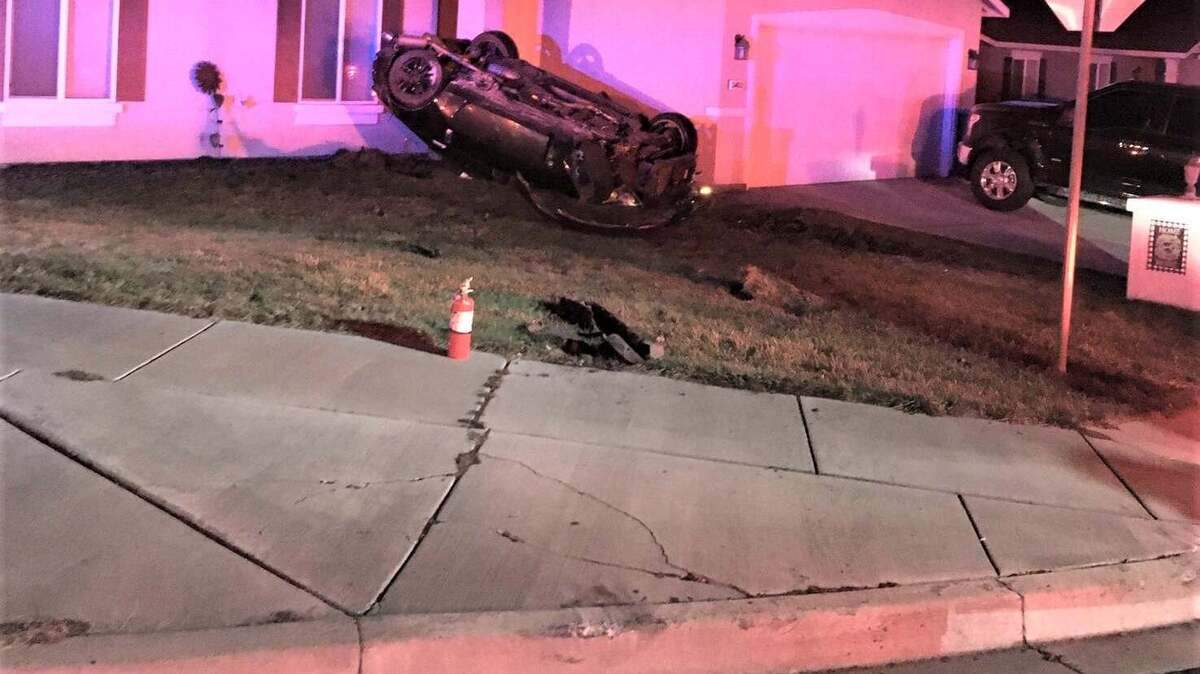 A car ended up on the lawn of a Pasco home Sunday night after the driver hit the curb.
