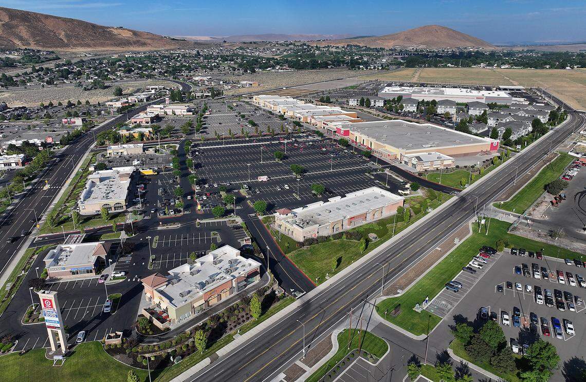 The area of Queensgate Drive and Duportail Street in south Richland with Vintner Square, Costco Wholesale and other retail development.