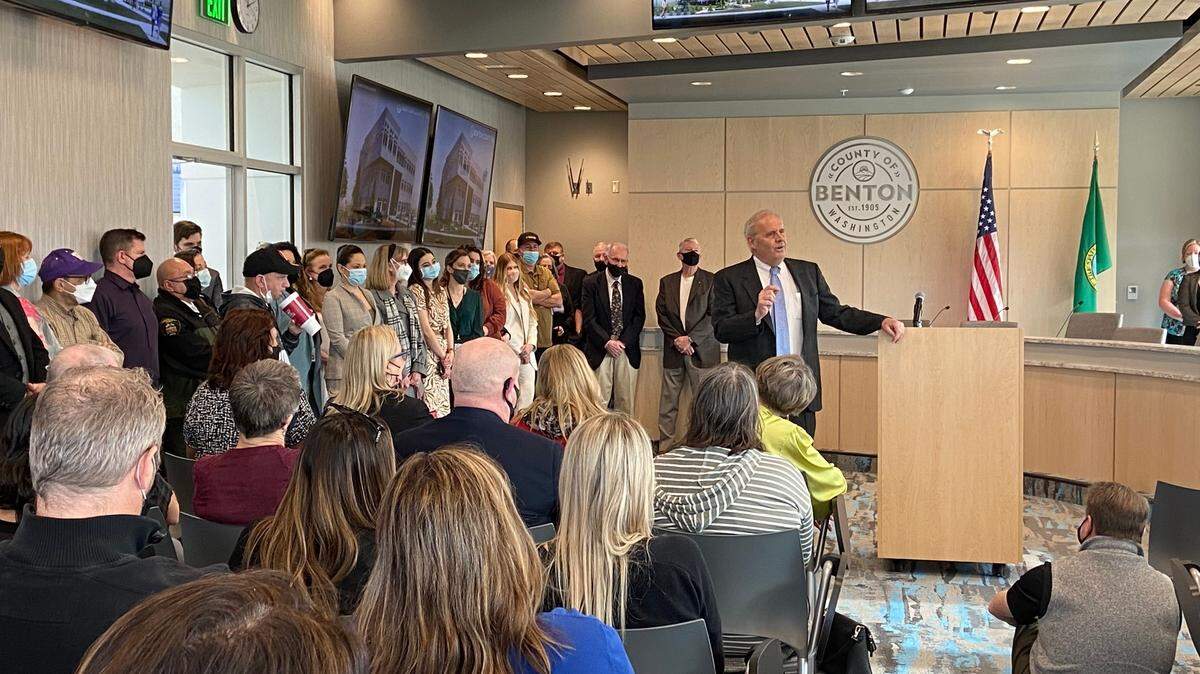 Benton County Prosecutor Andy Miller announces in the new county administration building in Kennewick that his ninth term will be his last, and he plans to retire at the end of 2022.