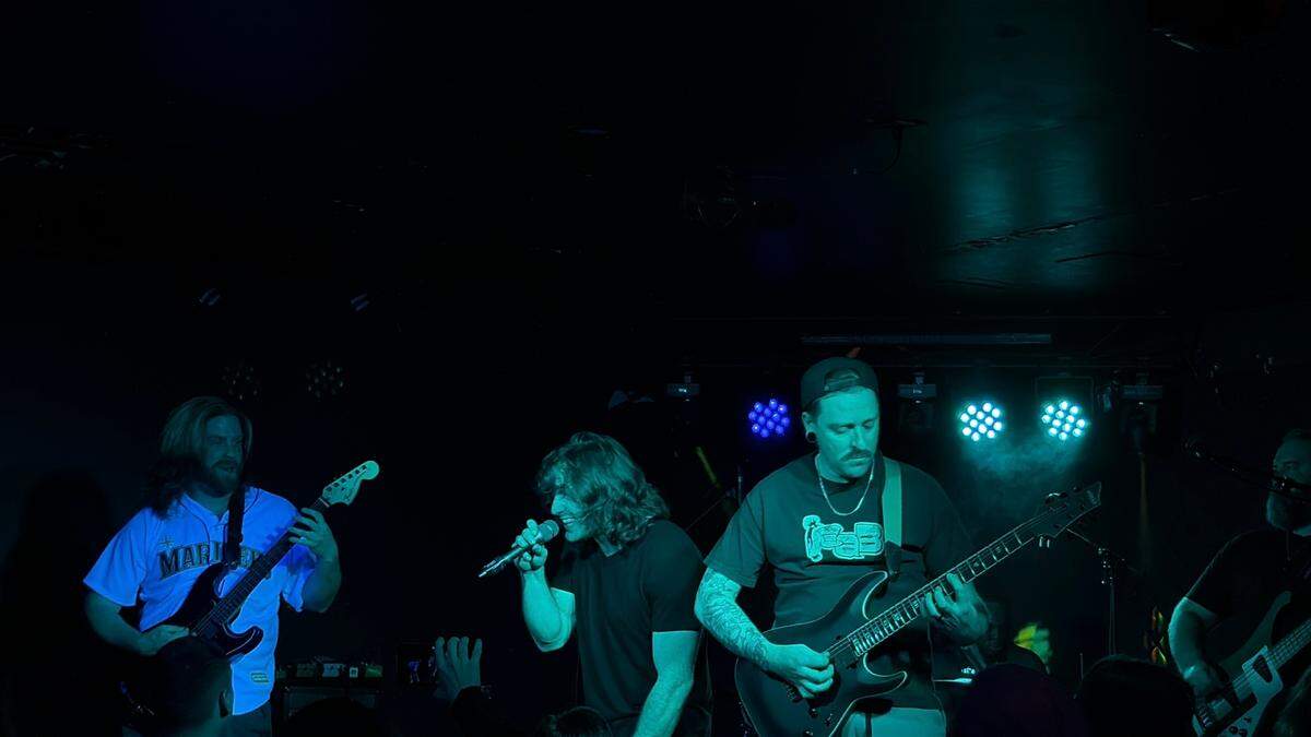 Word Up!, five-piece Tri-Cities easycore band, on stage at Ray’s Golden Lion on April 18, 2025. They’re playing at Battle Vest Fest 2025. Andrew McVay (far left) is also one of the owners of Ray’s Golden Lion.