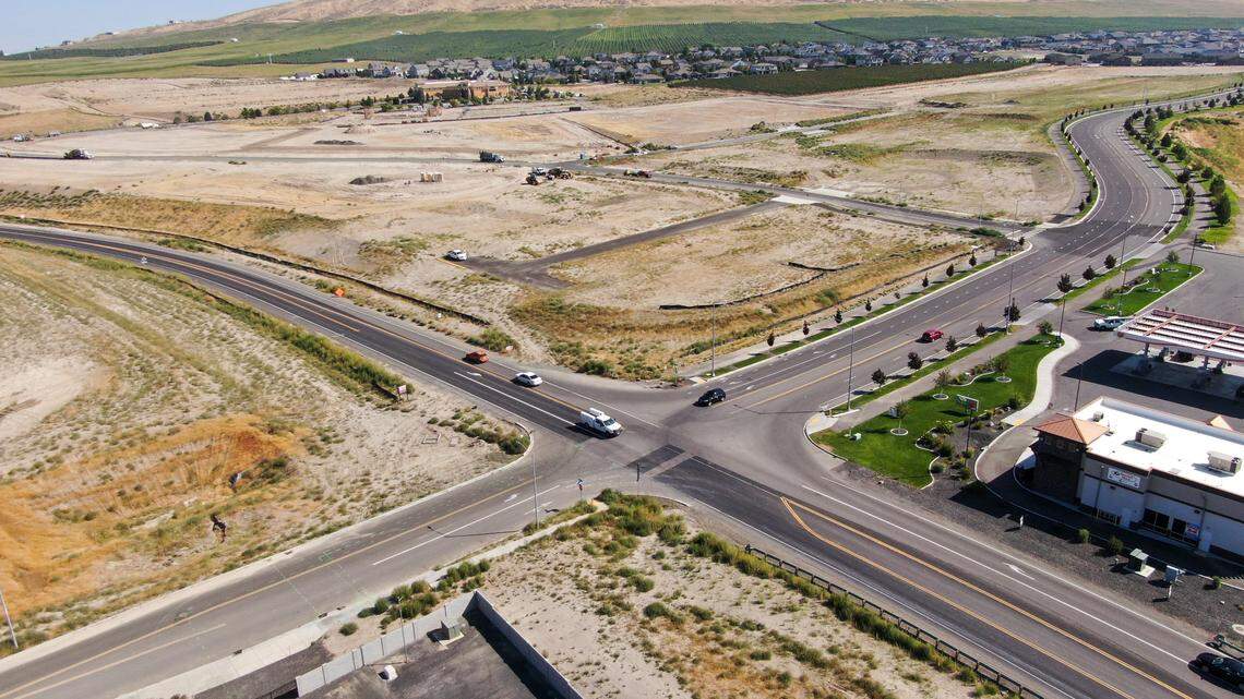Road construction resumes on Dallas Road in south Richland. The road is being widened and is gaining roundabouts at Trowbridge Boulevard (above) and Ava Way.