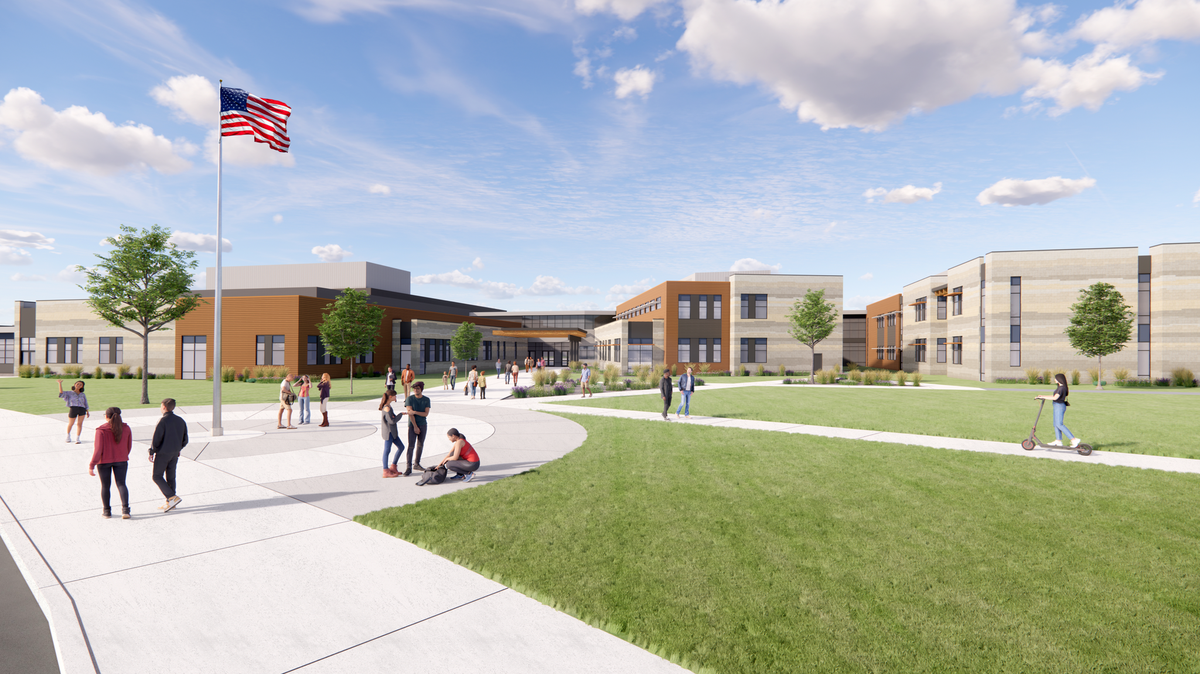 A rendering shows what Pasco School District’s third comprehensive high school might look like.