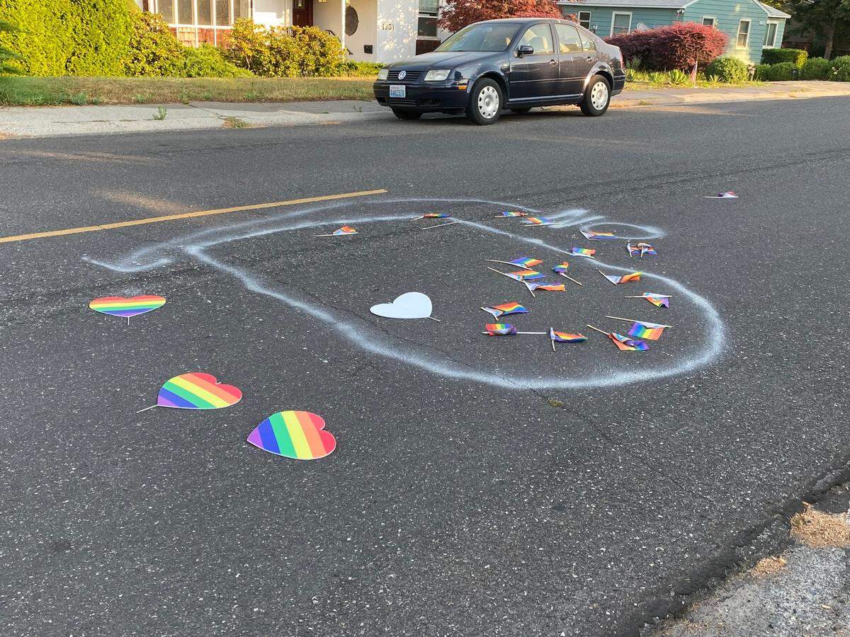 Vandals removed rainbow Pride flags from yards in a north Richland neighborhood near Davison and Hetrick avenues and threw them into the street and painted “No” around the flags.
