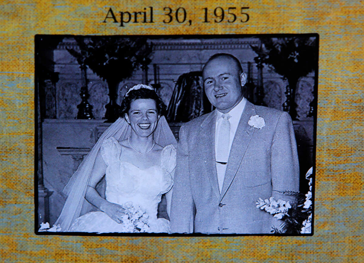 A wedding photo shows retired Tri-Cities dentist Lester Schilke and his bride, Jo, during their wedding ceremony in 1955
