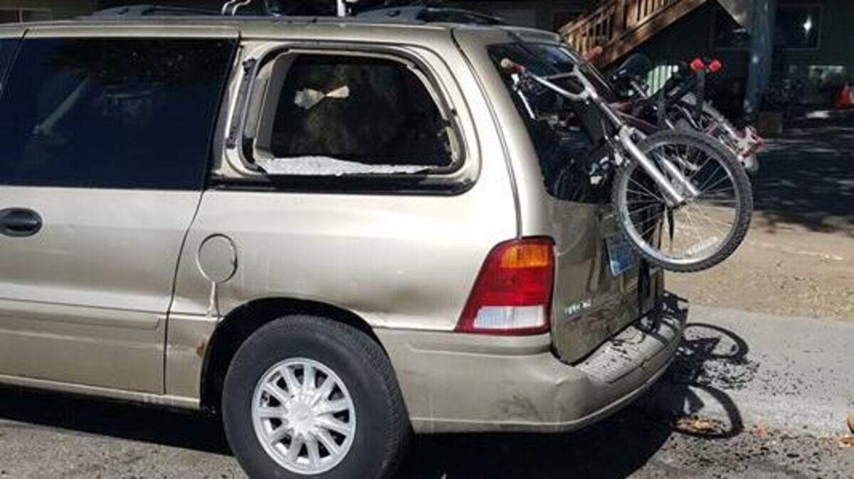 Paul McVay allegedly shot out the windows of this van on Bruneau Place.