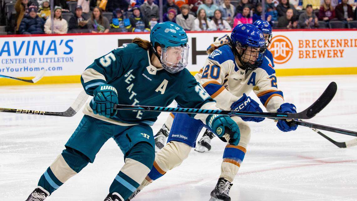 Alternate captain Alex Carpenter on ice for the Seattle Torrent in a game against the Vancouver Goldeneyes. Carpenter was one of four Torrent players to play for Team USA in the 2026 Olympics.