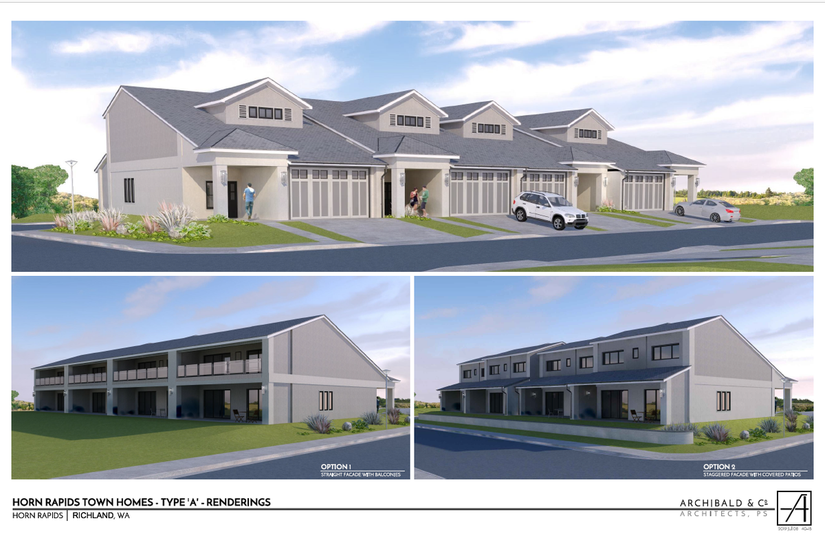 Renderings showing proposed townhomes in Horn Rapids.