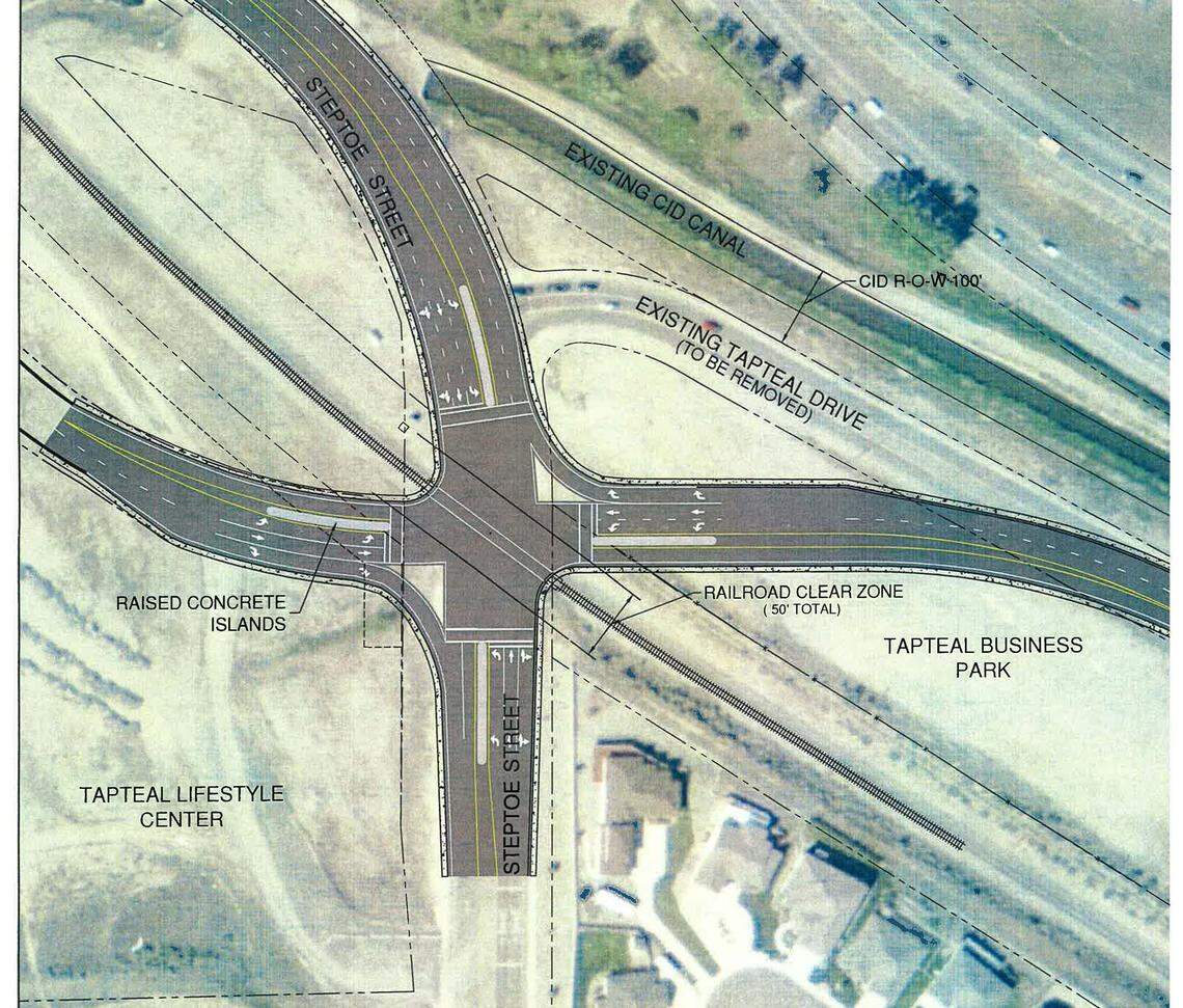 A new intersection at Steptoe Street and Tapteal Drive in south Richland will create a signal-controlled intersection and open up neighboring property for commercial development.