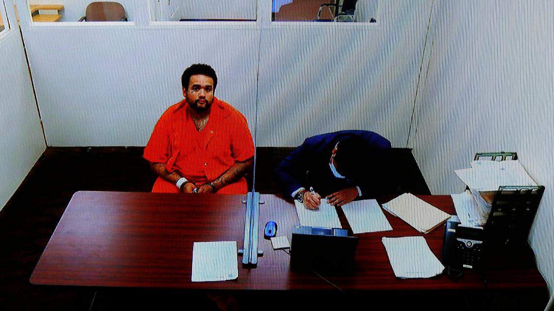 Suspect Julius Pulliam, 36, makes his preliminary appearance via video link in Franklin County Superior Court. He is being held on hitting and killing Maria Larios Torres, 73, and injuring her husband on Nov. 22.