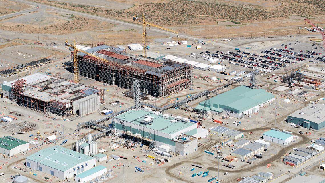 An aerial view of the vitrification plant plant at the Hanford nuclear reservation.