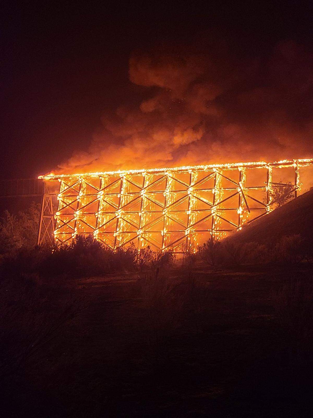 The fiery collapse was captured in photos and videos by Brian Stott who farms in the area.