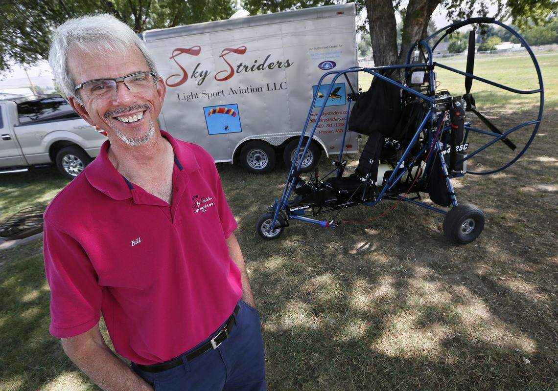 Bill Nelson, owner of Sky Striders Light Sports Aviation, was rescued Wednesday after crashing one of his powered parachutes into the Yakima River. This photo from 2015 shows one of his aircraft.