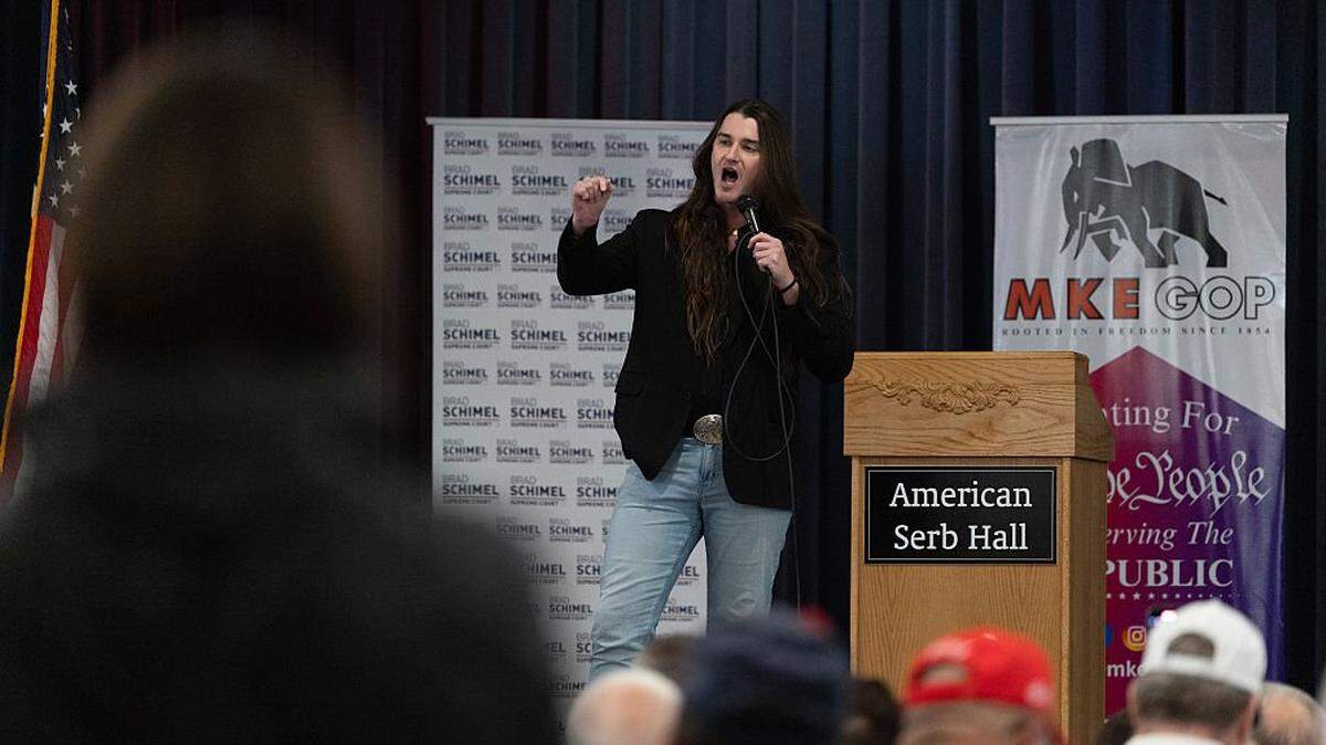 MILWAUKEE, WISCONSIN - MARCH 29: Conservative activist Scott Presler speaks during a campaign event for Circuit Court Judge Brad Schimel, candidate for the Wisconsin Supreme Court, at the American Serb Hall on March 29, 2025 in Milwaukee, Wisconsin. Schimel, who has been endorsed by President Donald Trump and financially supported by billionaire businessman Elon Musk, is running against Dane County Circuit Court Judge Susan Crawford. (Photo by Scott Olson/Getty Images)