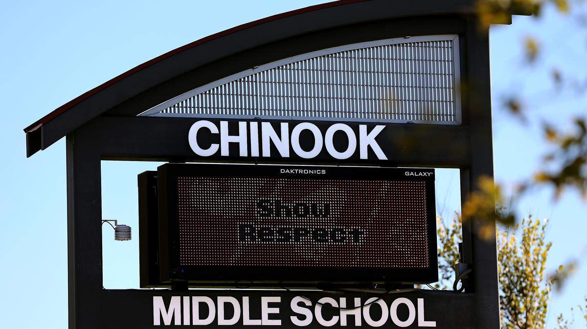 The electronic readerboard sign in front of Chinook Middle School at 4891 W. 27th Ave. in Kennewick.