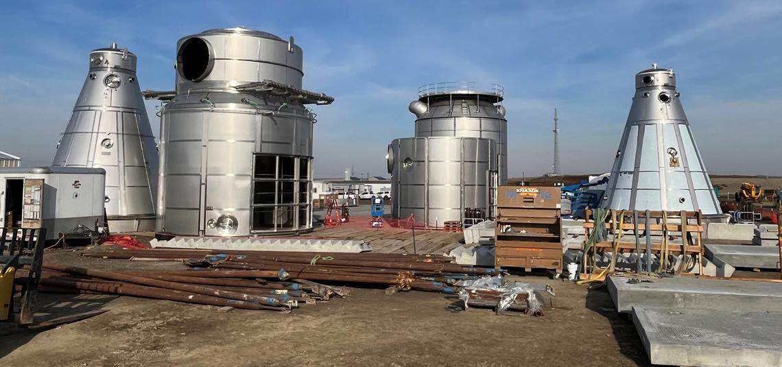 Some of the Darigold facility’s processing infrastructure, including these dryer chambers, have been fabricated on site because it is too big to move once it’s built.