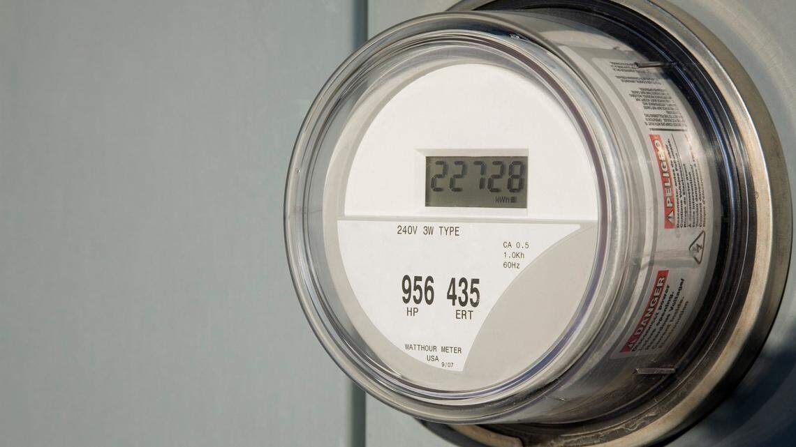 Residential digital electricity meter and base.