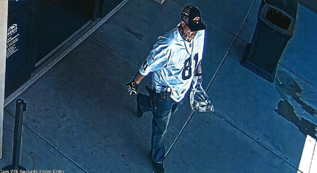 This image from security footage shows Wildhorse Casino robbery suspect Javier Francisco Vigil exiting the casino.