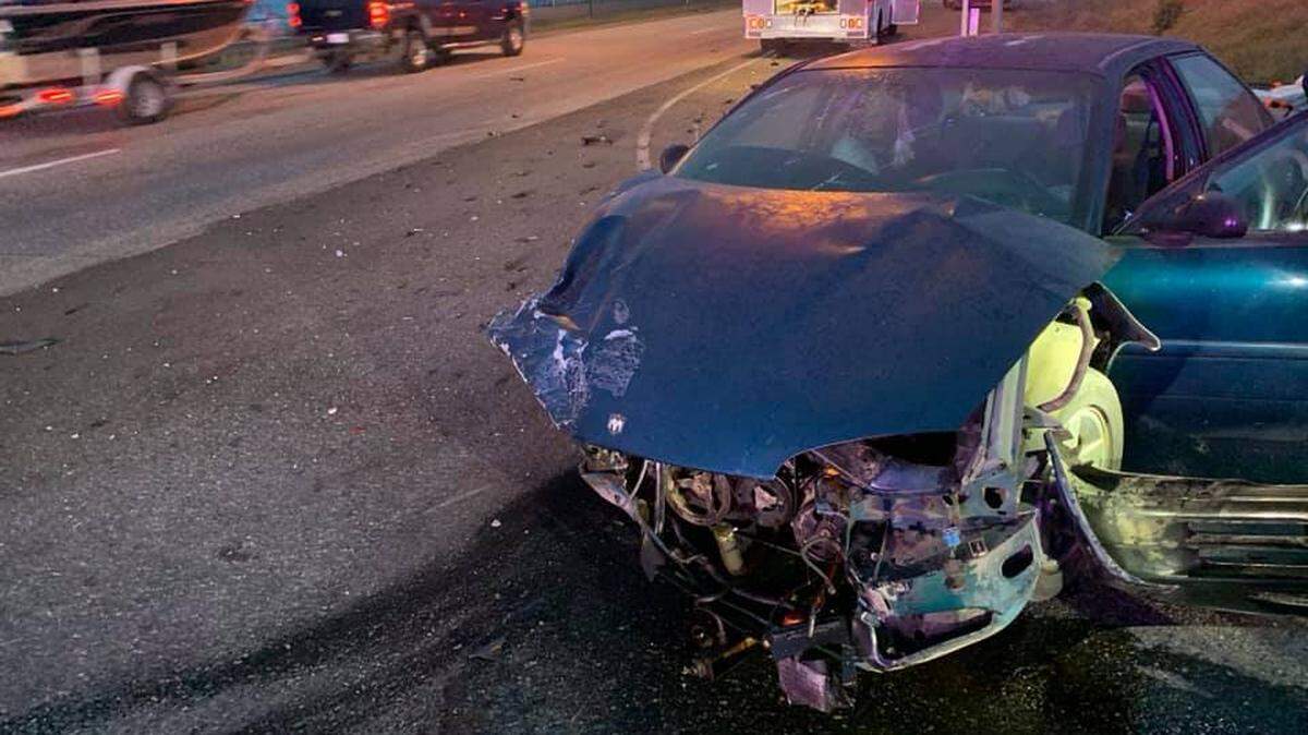 A man was trying to cross Highway 395 when he crashed into a Honda Accord heading north Friday morning.