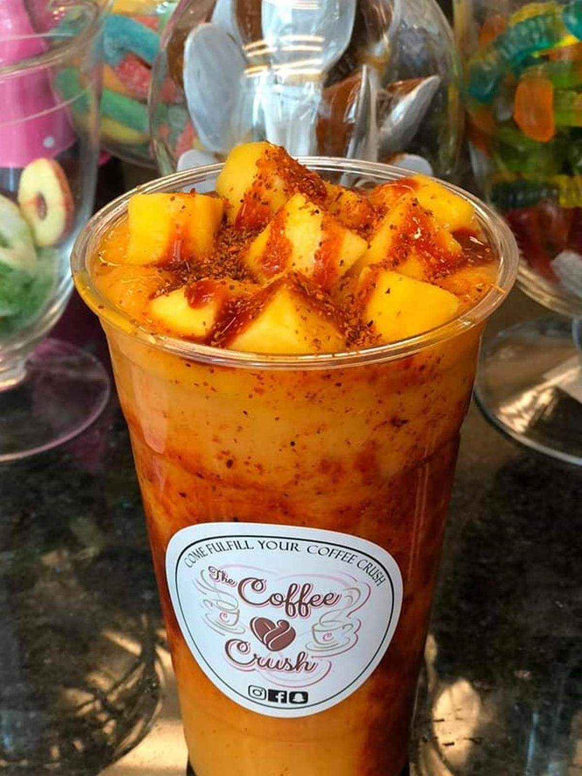 The Coffee Crush’s Mangonada is topped with mango and homemade sauce.
