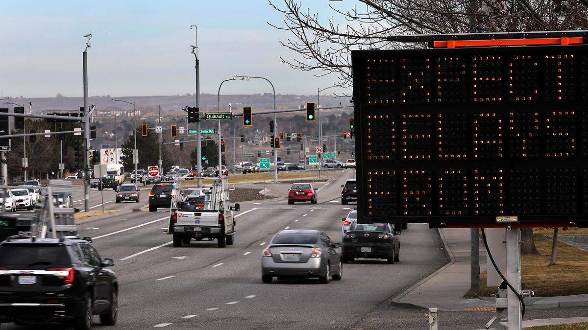An electronic message board flashes a warning to motorists on Columbia Center Boulevard about a new improvement project.