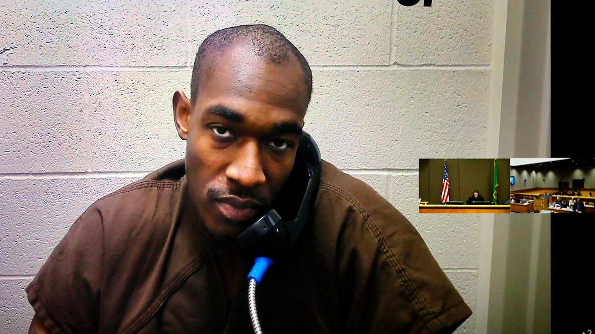 Suspect Devontea Wright, 27, appears Dec. 2, 2022 in Benton County Superior Court via a video link after being taken into custody on Benton County charges for an alleged assault with a firearm during a May incident at a Kennewick bar.