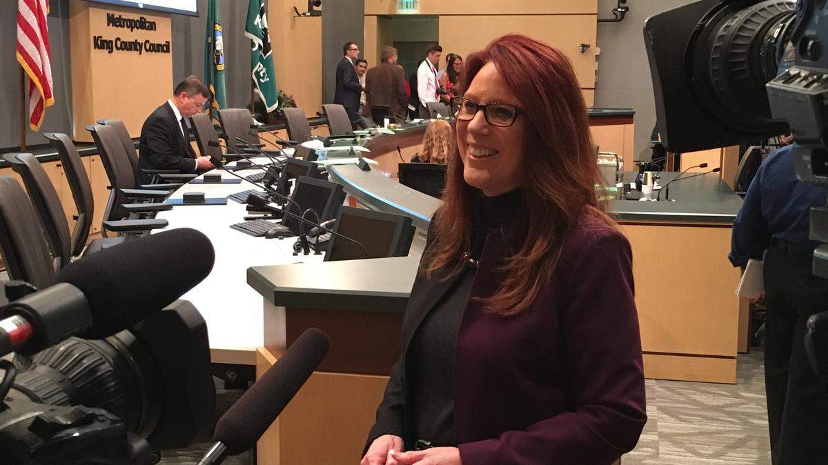 Washington Secretary of State Kim Wyman speaks at the King County Council meeting in May 2018.