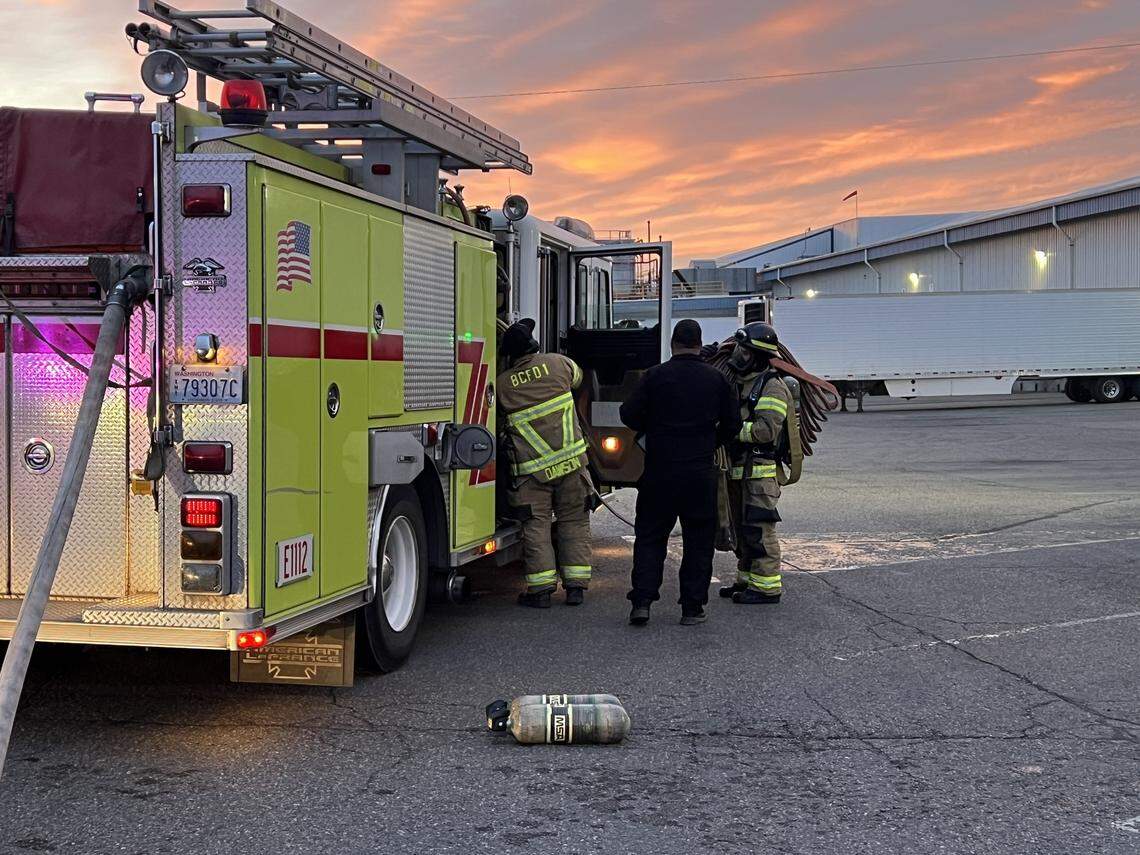 Crews from Benton County Fire District 1 began battling a fire at a freezer warehouse in Finley at about 5 a.m. on Sunday.