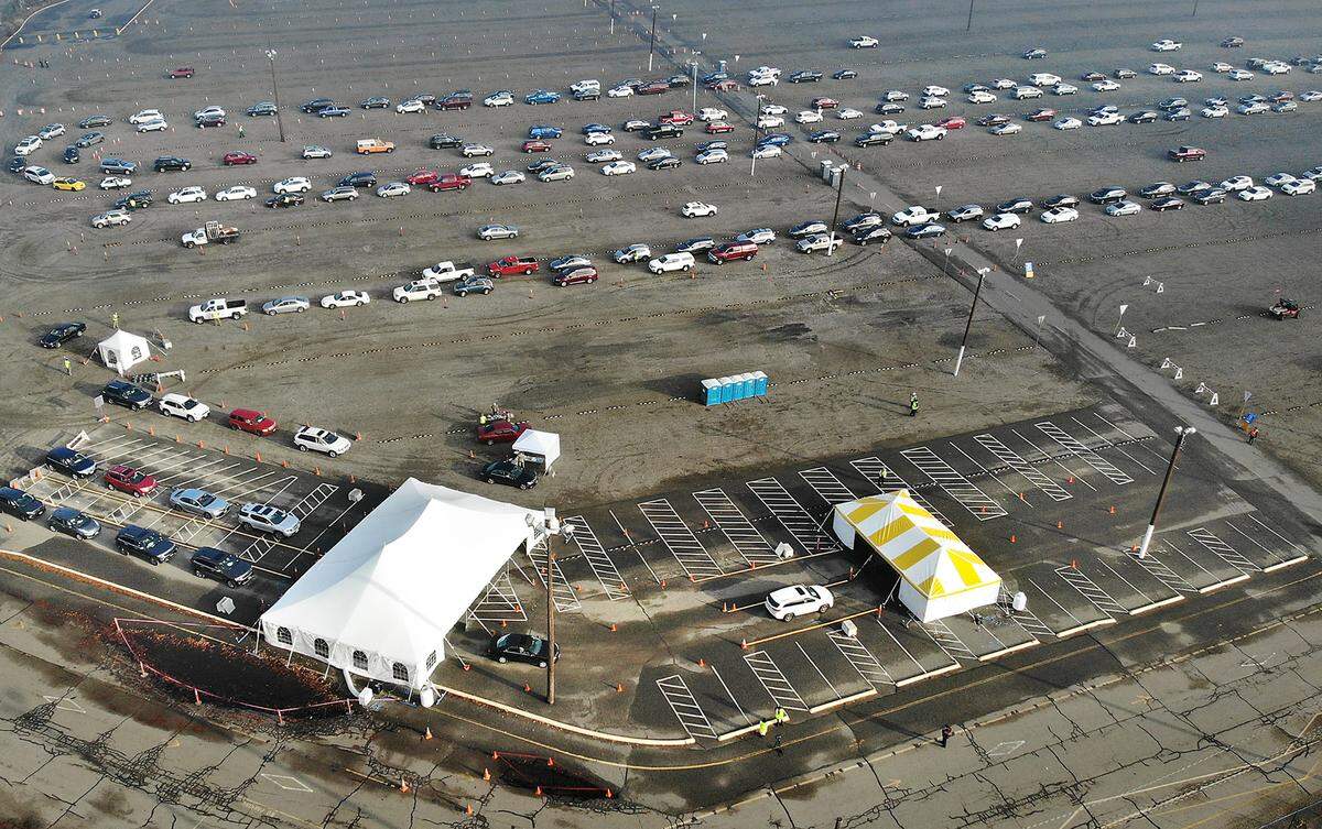 The mass drive-thru COVID-19 vaccination site at the Benton County Fairgrounds in Kennewick.