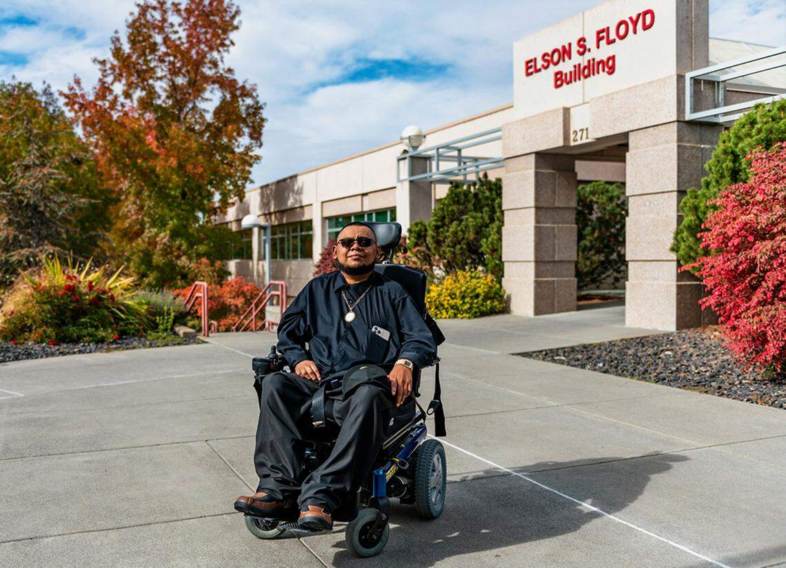 WSU Tri-Cities student Climaco Abarca of Pasco returned to school after complications related to his paralysis kept him out for more than a decade.