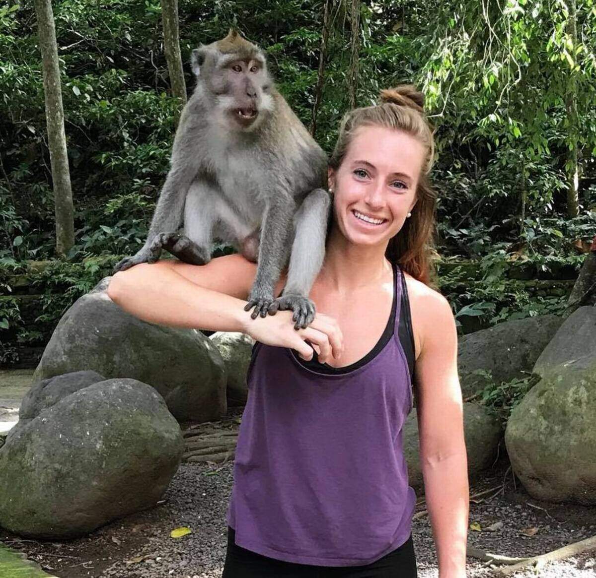 Amanda Bogen at Sacred Monkey Forest Sanctuary in Ubud Bali, Indonesia.