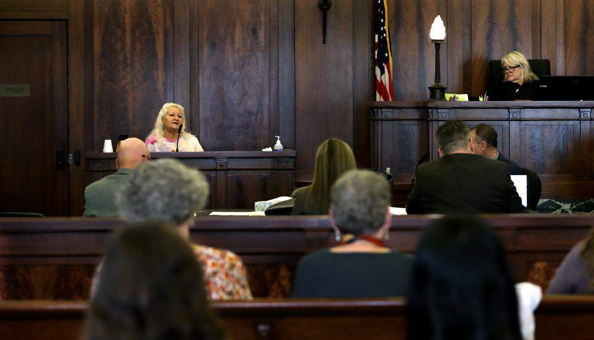 Andrea Cervantes testifies at the competency hearing for her son, Joshua D. Davis, in 2024 in Franklin County Superior Court. He is accused in the 2021 stabbing death of school bus driver Richard Lenhart in Pasco.