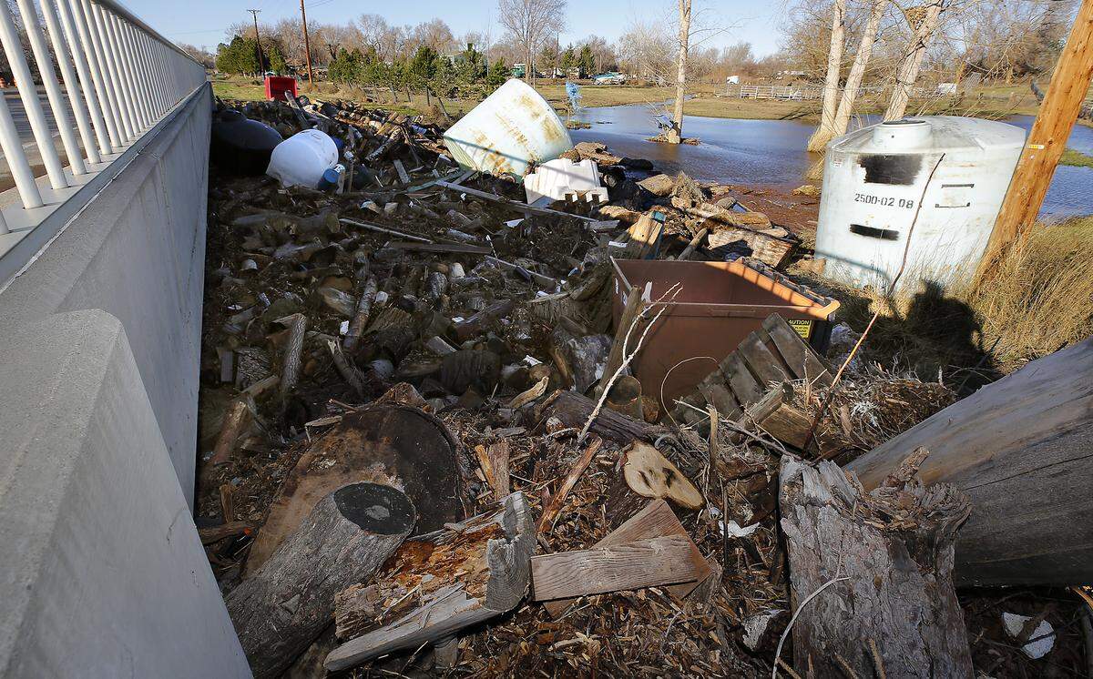 The culvert on Van Giesen Street near Buckskin Lane in Richland is still choked with debris Wednesday after floodwaters from the Yakima River receded.