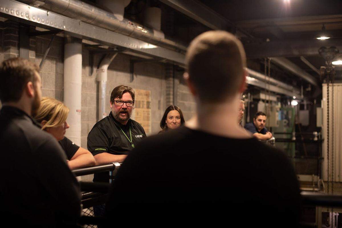 A tour guide provides information about Hanford’s historic B Reactor, part of the Manhattan Project National Historical Park.