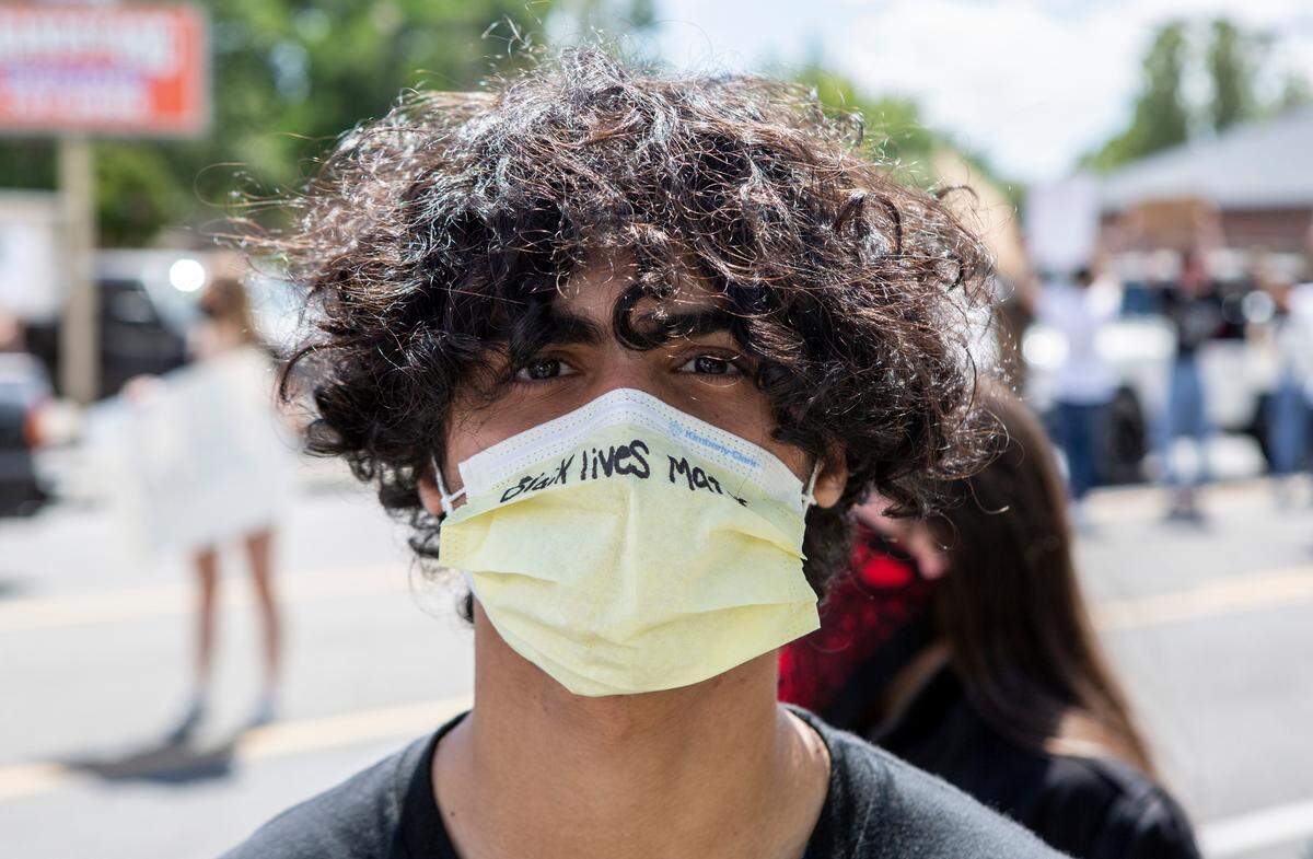 Abdul Alshaikhli, 21, of Richland, joined the peaceful protests in Kennewick on Saturday to show his support for the Black Lives Matter movement. Alshaikhli, a Muslim, says his religion teaches him to respect everyone no matter what. “It’s not just their fight, it’s everyone’s fight to end racism,” he said.