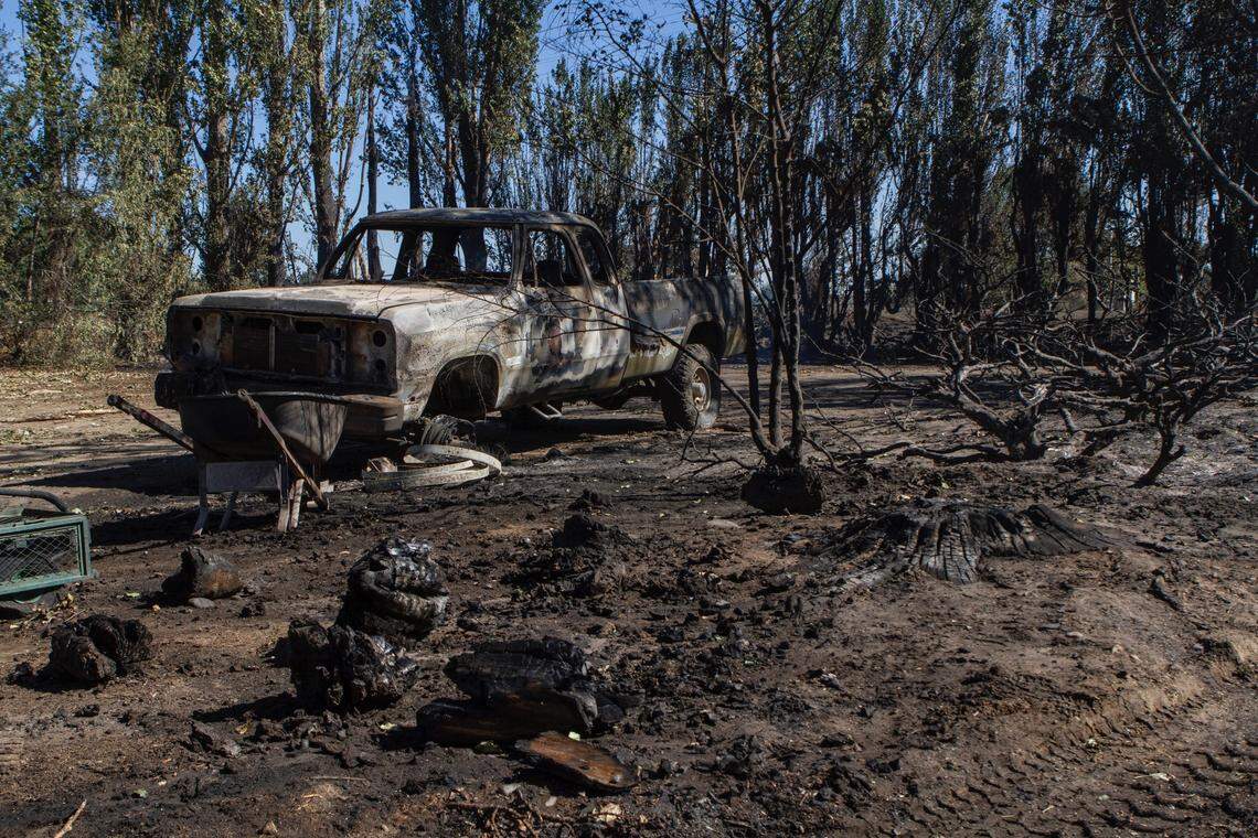 Wind-whipped wildfires burned through this yard in the Lower Yakima Valley west of Prosser on Labor Day.