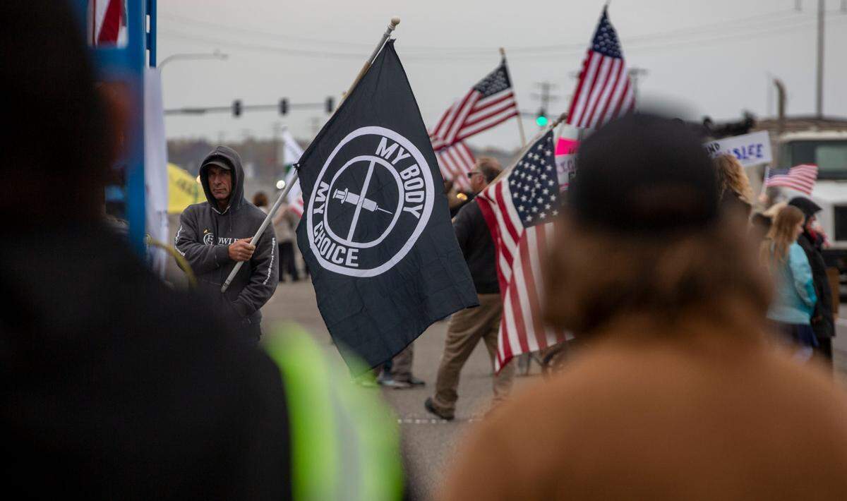 Hundreds gathered in a north Richland parking lot along Stevens Drive in early November to rally against federal COVID vaccine mandates on behalf of Hanford and PNNL workers.