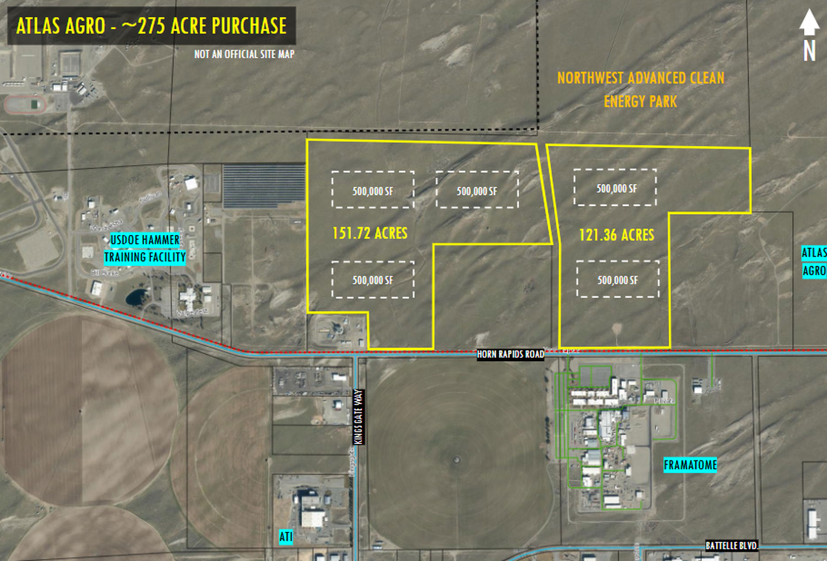 Atlas Agro, the Swiss company known for its proposed $1.5 billion fertilizer plant proposal, has offered the city of Richland nearly $24 million for 275 acres in the Northwest Advanced Clean Energy Park. It plans to build a $500 million data center.