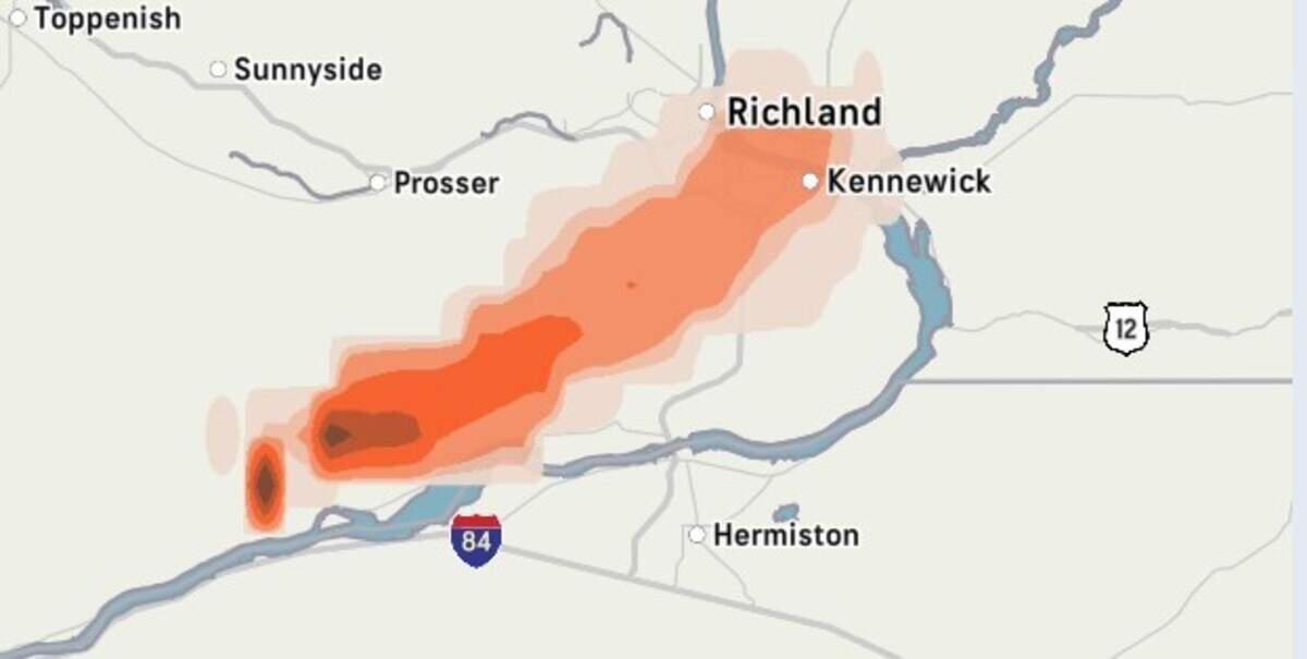Accuweather.com shows the plume of smoke clogging the Tri-Cities on Friday afternoon.