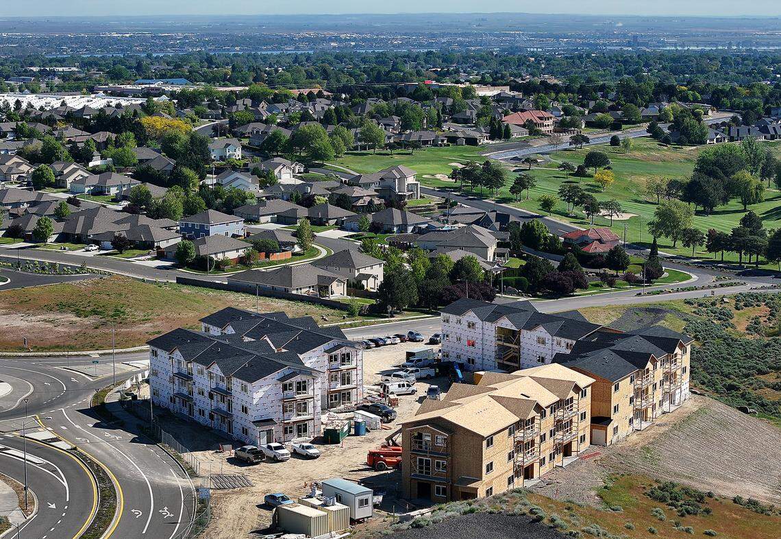 Canyon View Apartments, a 58-unit complex, is under construction near the Zintel Canyon Dam at the Hildebrand Boulevard roundabout at Canyon Lakes in Kennewick.