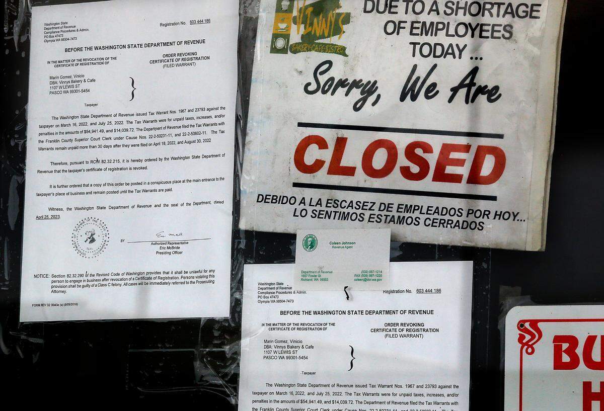 Vinny’s Bakery & Bistro in downtown Pasco has been forced to close because of delinquent taxes.
