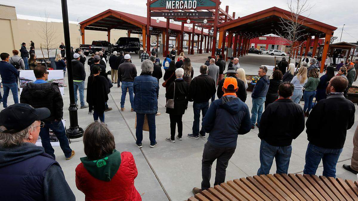 A crowd of nearly 200 people gathered for last spring’s ribbon cutting ceremony for the newly renovated Peanuts Park and Farmers Market in downtown Pasco.