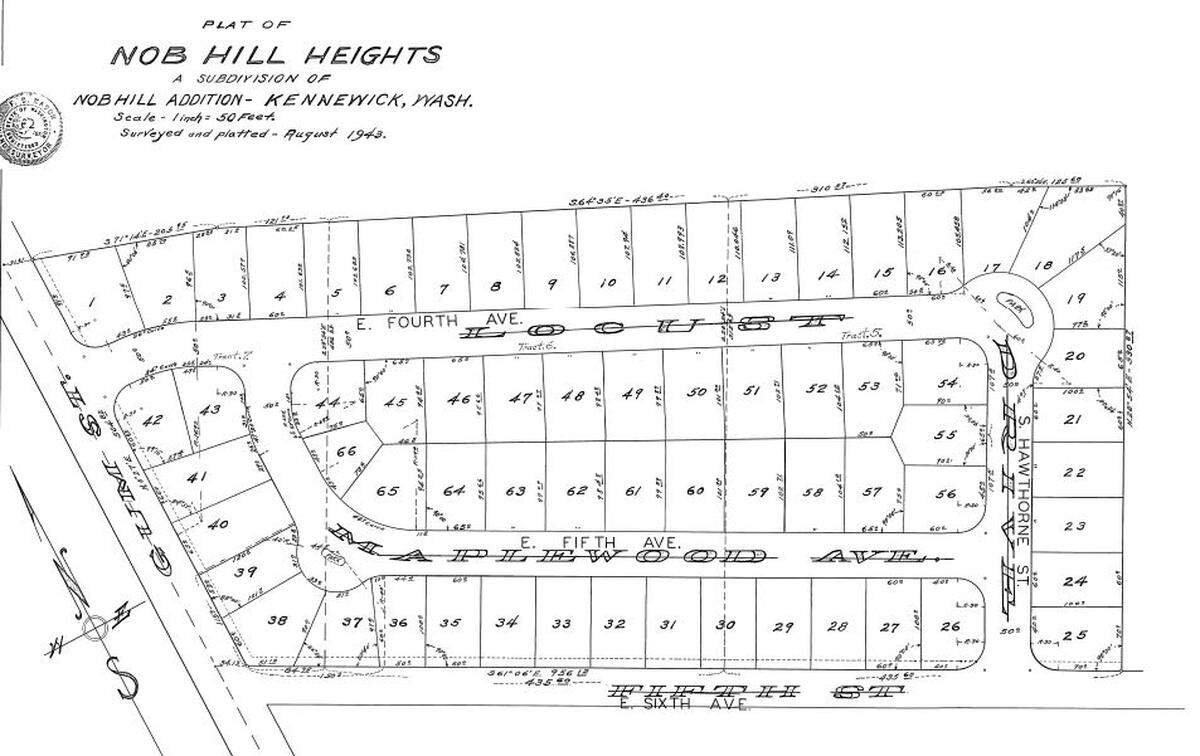 The 66-parcel Nob Hill Heights subdivision in East Kennewick, platted in 1943, is one of dozens of Tri-City property records identified to have been impacted with an illegal racially restrictive covenant. The covenant restricted the use or occupation of all homes to only the “white or Caucasian race” unless they were a domestic servant.