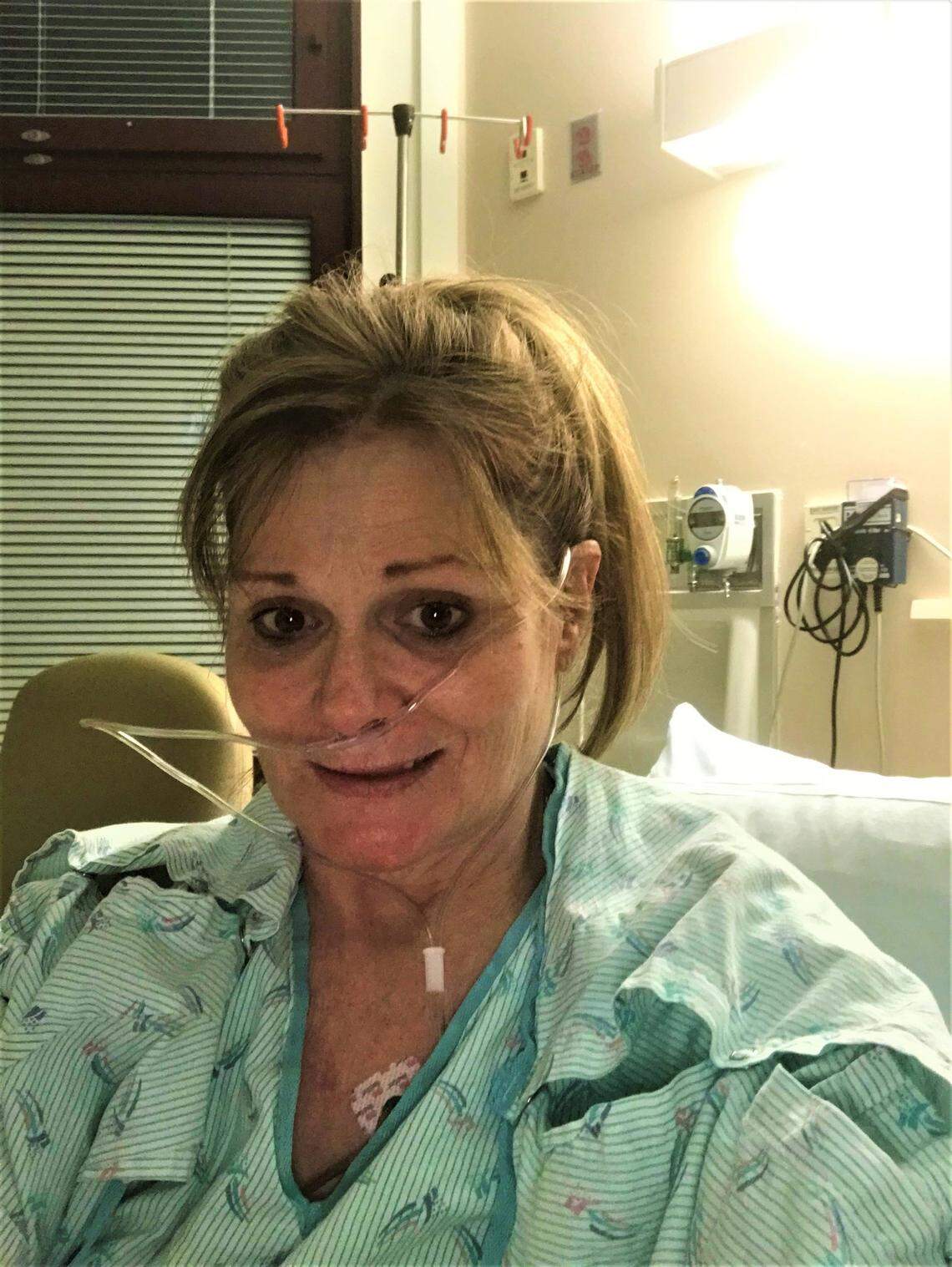 This photo of Tammi Diaz was taken in her hospital room just before her double lung transplant in January 2021.