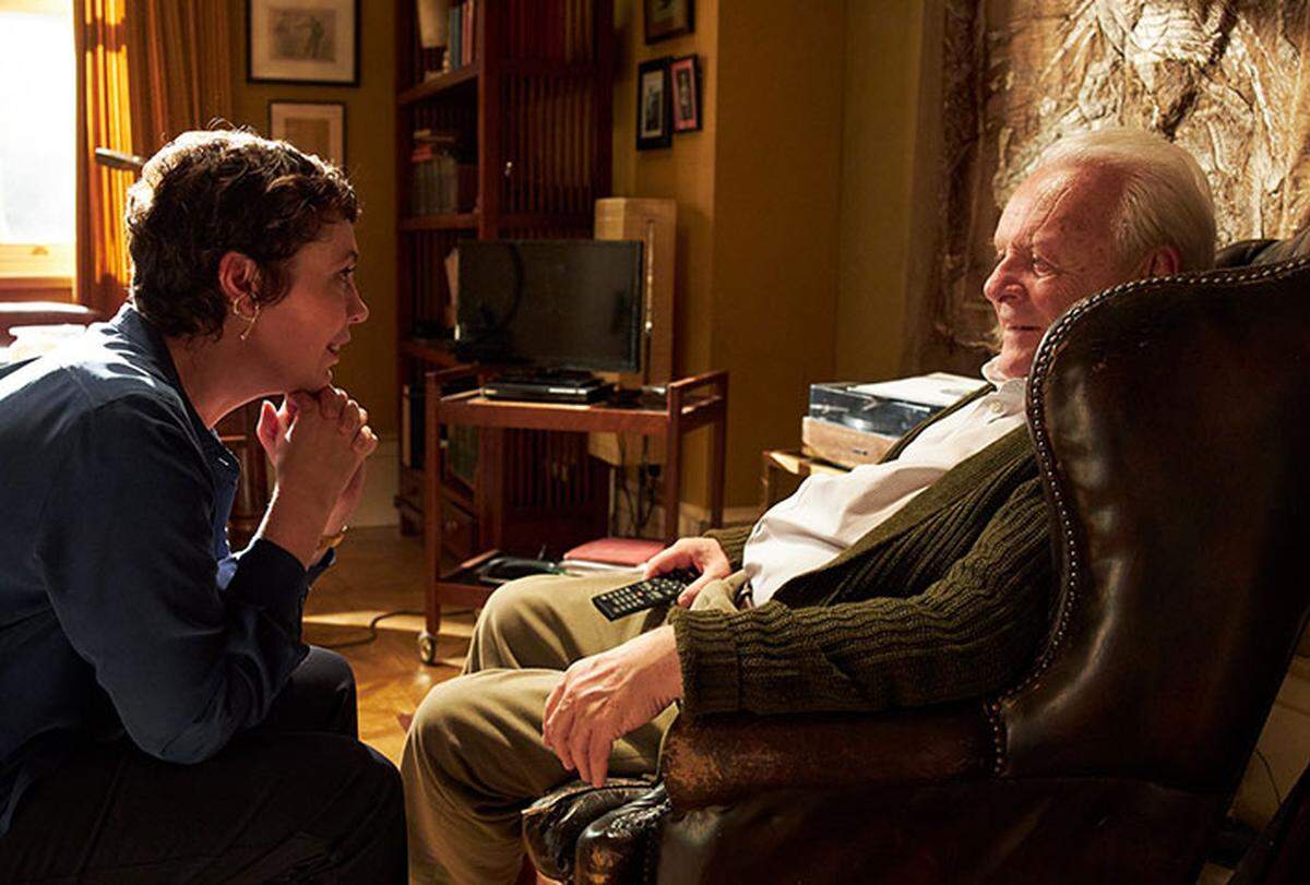 Olivia Colman, left, and Anthony Hopkins in a scene from “The Father.”